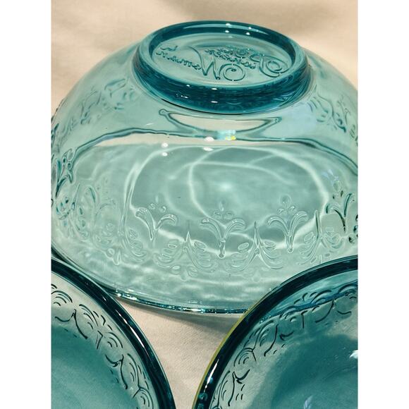 Pioneer Woman Teal Pressed Glass Dip Bowls 3.1” Embossed Design Gift Set Of 4 - Picture 5 of 8